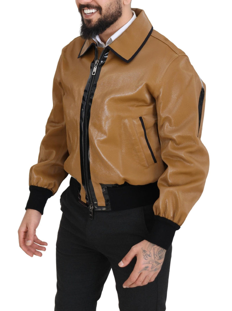 Elegant Dark Camel Zip Blouson Jacket