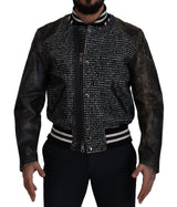 Bomber in pelle Houndstooth multicolore