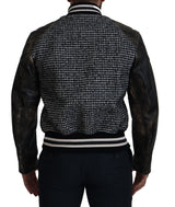 Bomber in pelle Houndstooth multicolore