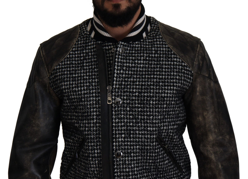 Bomber in pelle Houndstooth multicolore