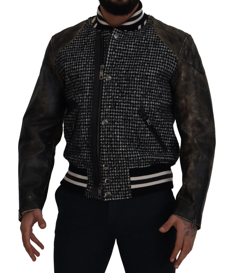 Bomber in pelle Houndstooth multicolore