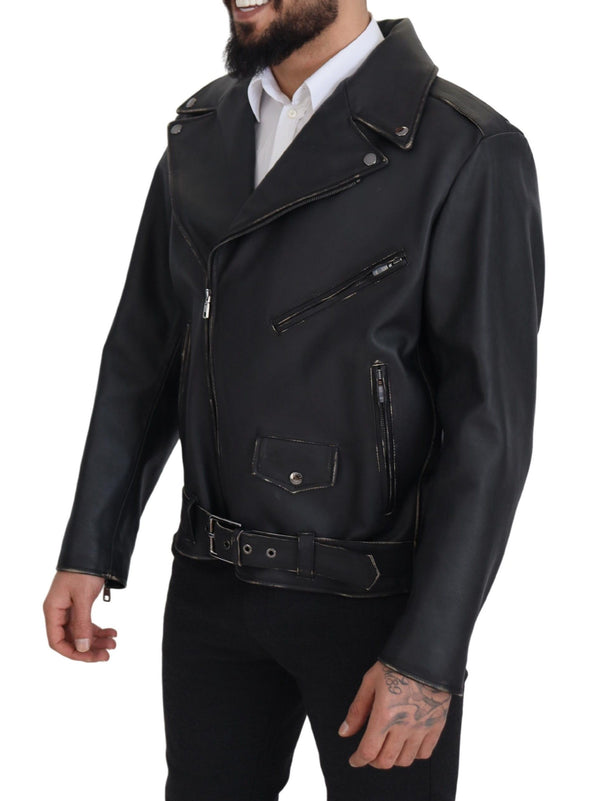 Elegante schwarze Lederbikerjacke