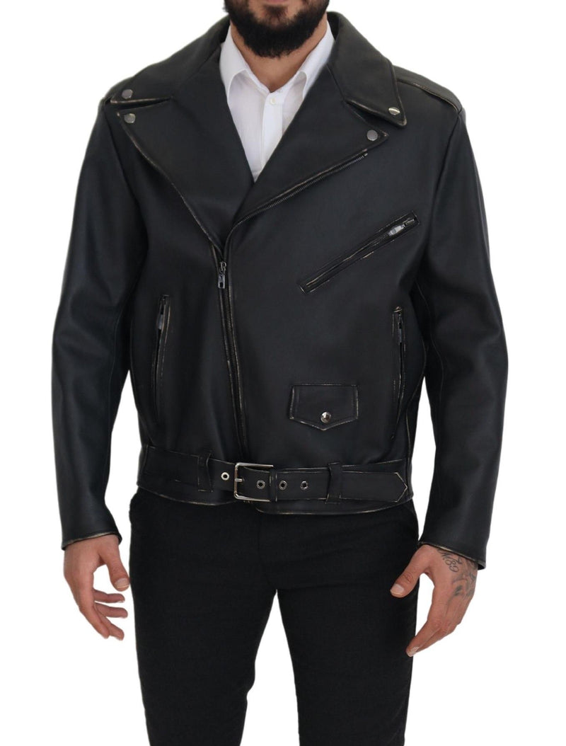 Elegante schwarze Lederbikerjacke