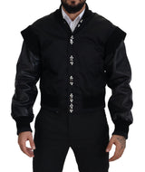 Elegante chaqueta de bombardero cubierta de cristal negro