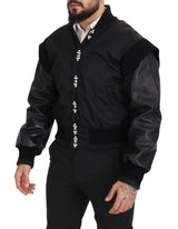 Elegante chaqueta de bombardero cubierta de cristal negro