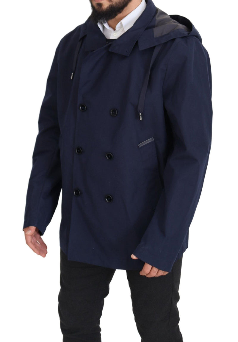 Elegant Double-Basted Blue Parka Jacket