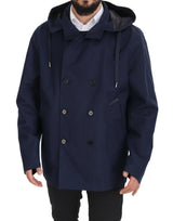 Elegant Double-Basted Blue Parka Jacket