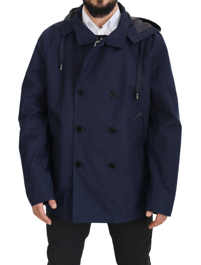 Elegant Double-Basted Blue Parka Jacket