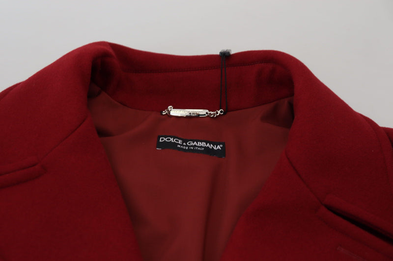 Elegante chaqueta de lana de doble pecho roja