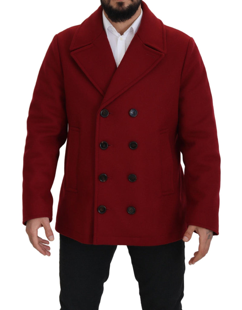 Elegante chaqueta de lana de doble pecho roja