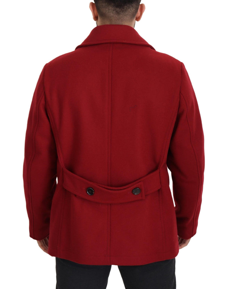 Elegante chaqueta de lana de doble pecho roja