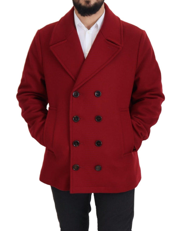 Elegante chaqueta de lana de doble pecho roja