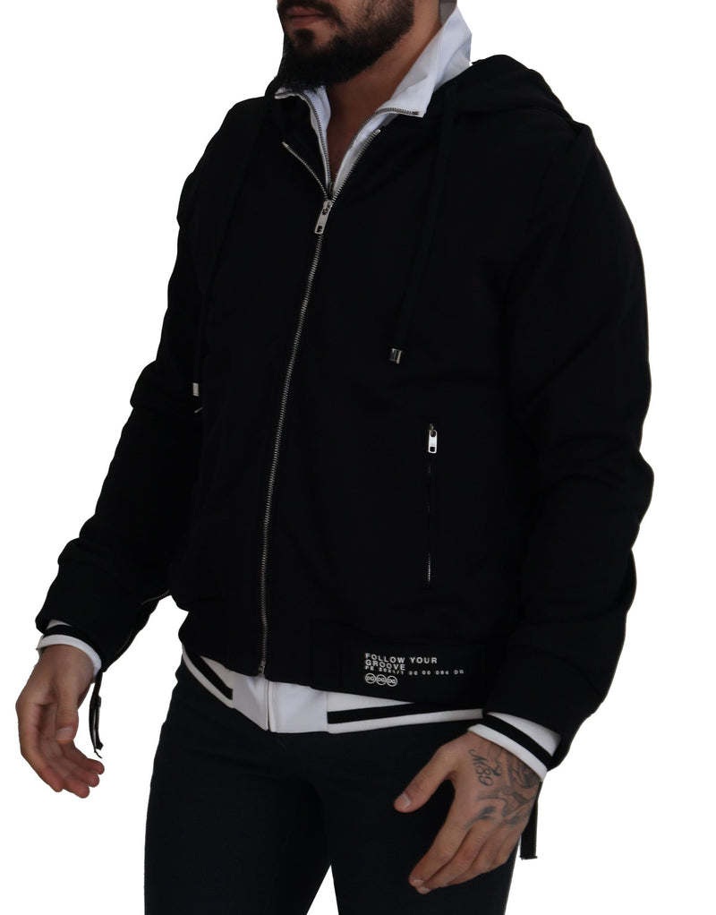 Elegante giacca bomber nera con cappuccio