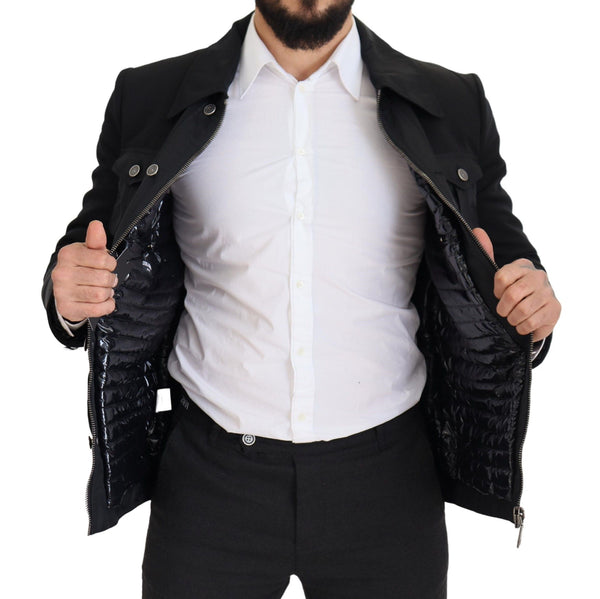 Elegant Full Zip Black Wool Blend Jacket