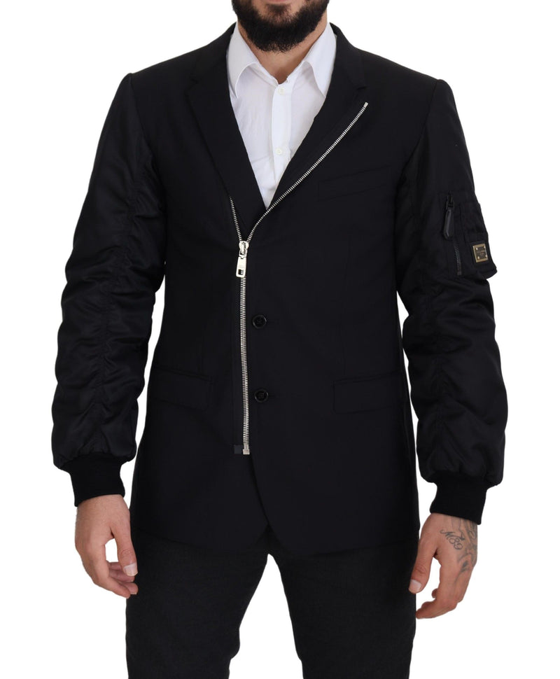 Elegante schwarze jungfräuliche Wolljacke