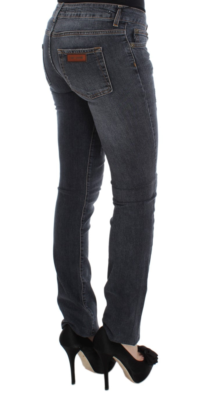 Jeans di lavaggio blu verde diamanti in forma slim