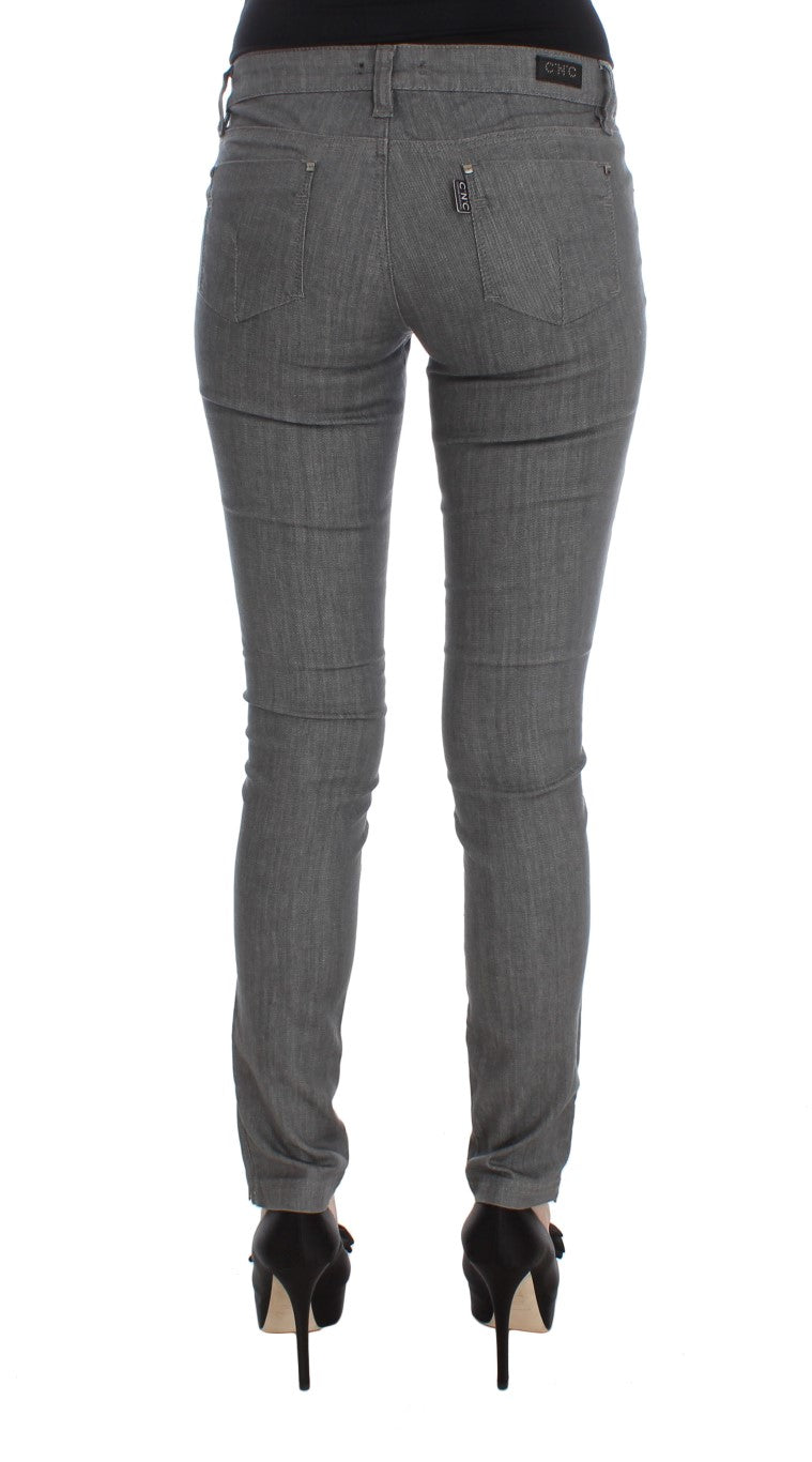 Chic Gray Slim-Fit Designer Jeans