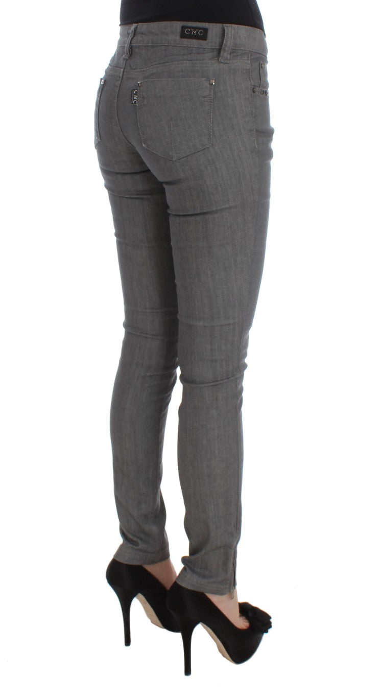 Chic Grey Slim Fit Designer Jeans