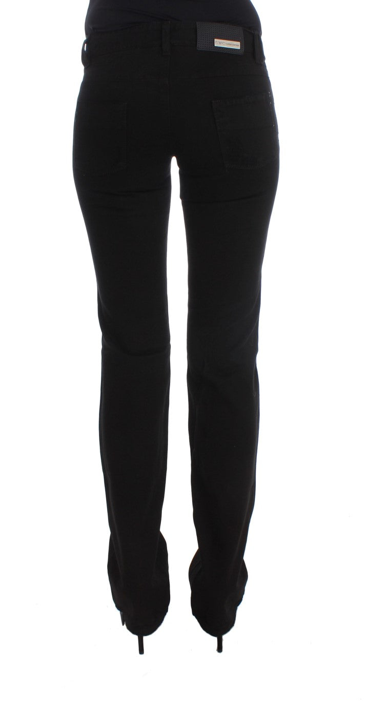 Chic Black Slim Fit Jeans de algodón con cremallera