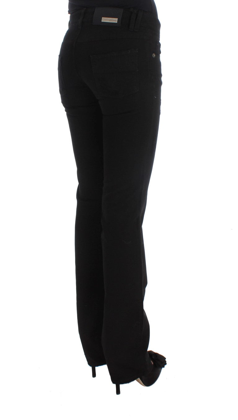 Chic Black Slim Fit Jeans de algodón con cremallera