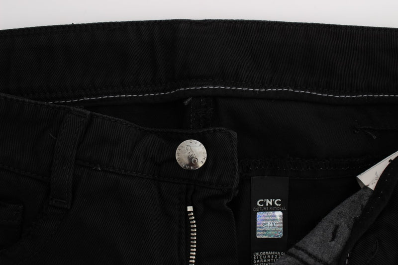 Chic Black Slim Fit Jeans de algodón con cremallera