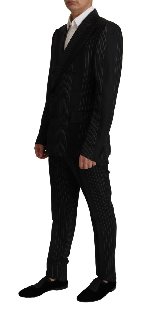 Elegant Black Striped Slim Fit Two-Piece Suit