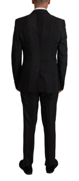 Elegant Black Striped Slim Fit Two Suit