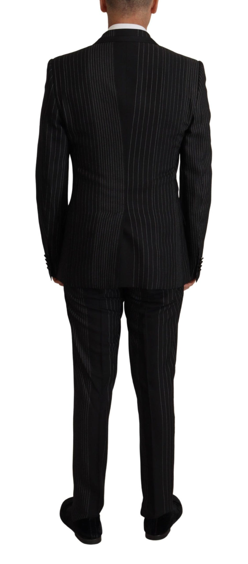 Elegant Black Striped Slim Fit Two Suit