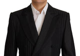 Elegant Black Striped Slim Fit Two Suit