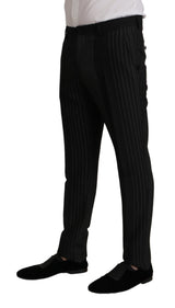 Elegant Black Striped Slim Fit Two Suit