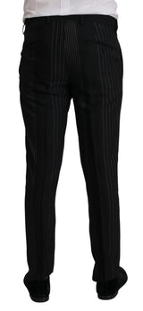 Elegant Black Striped Slim Fit Two Suit