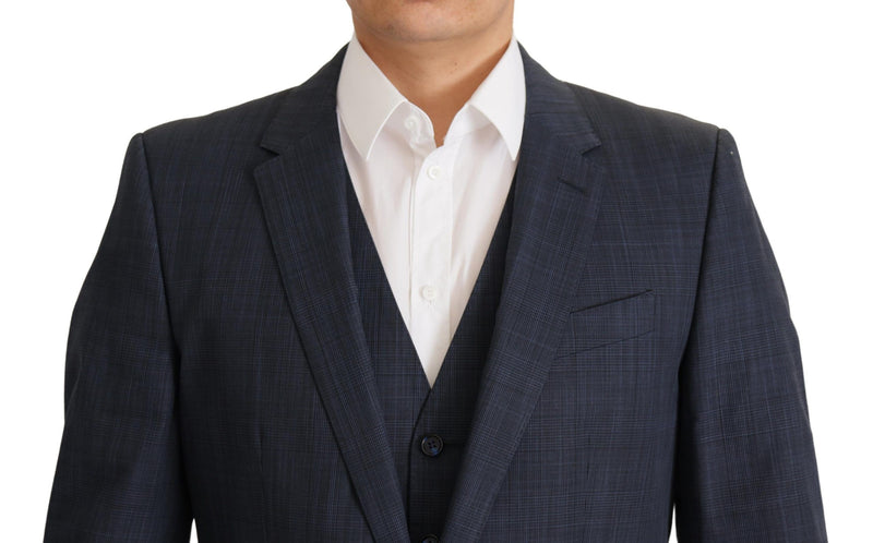 Elegant Dark Blue Cotton Three Piece Martini Suit