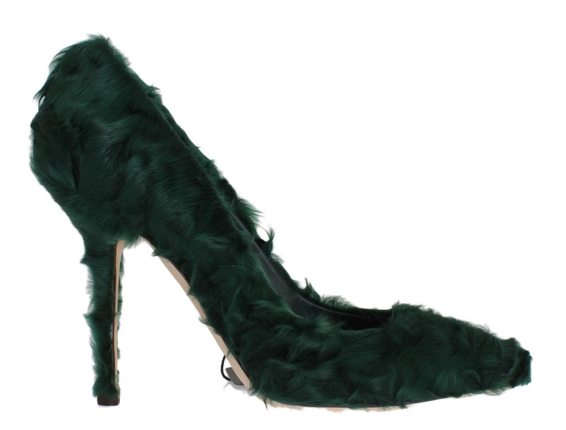 Élégant Green Xiangao Fur en cuir Pompes