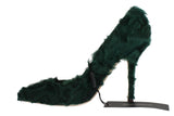 Elegant Green Xiangao Fur Leather Pumps