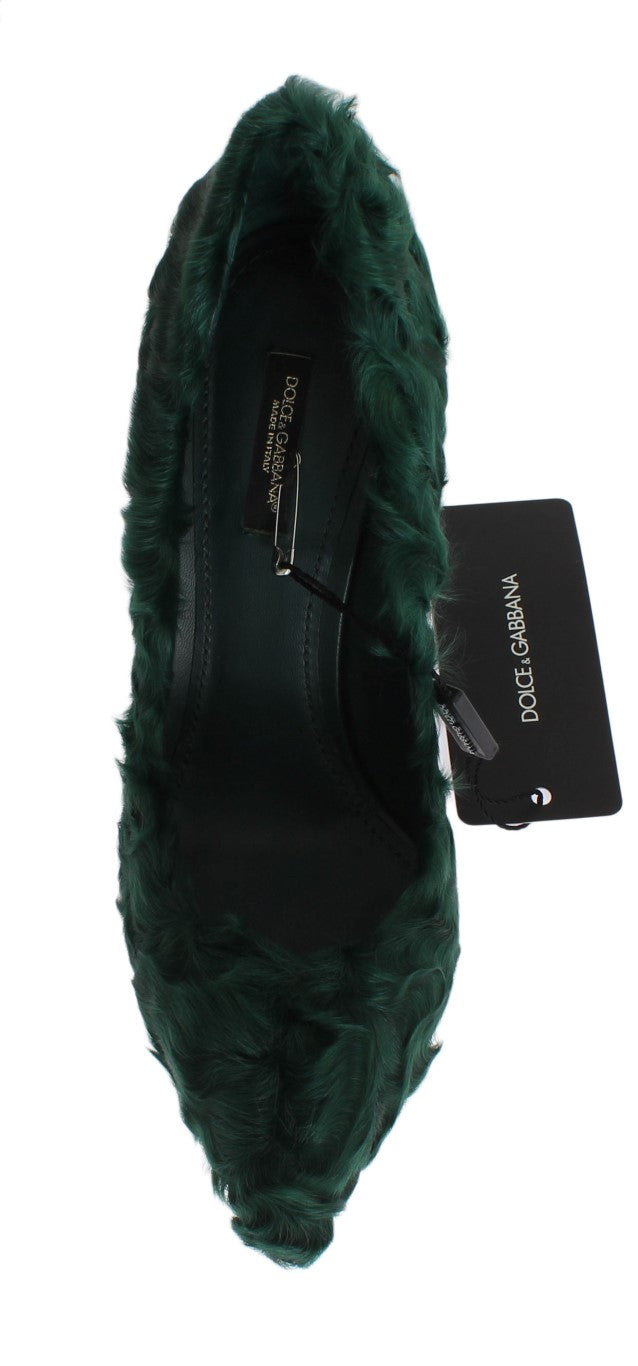 Élégant Green Xiangao Fur en cuir Pompes