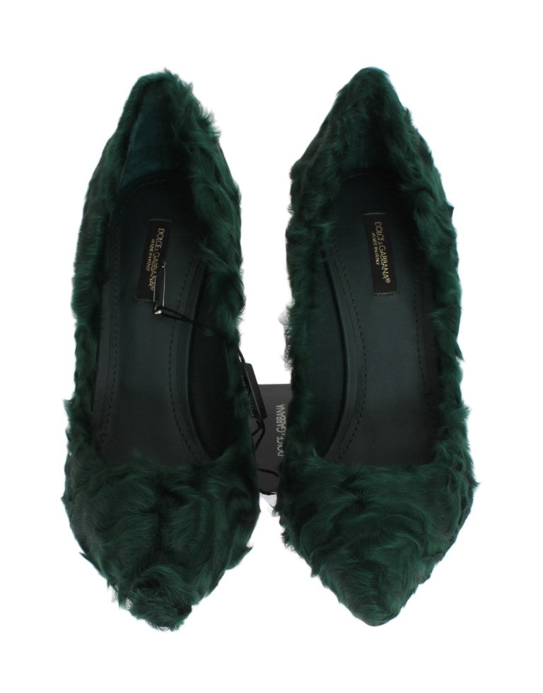 Élégant Green Xiangao Fur en cuir Pompes