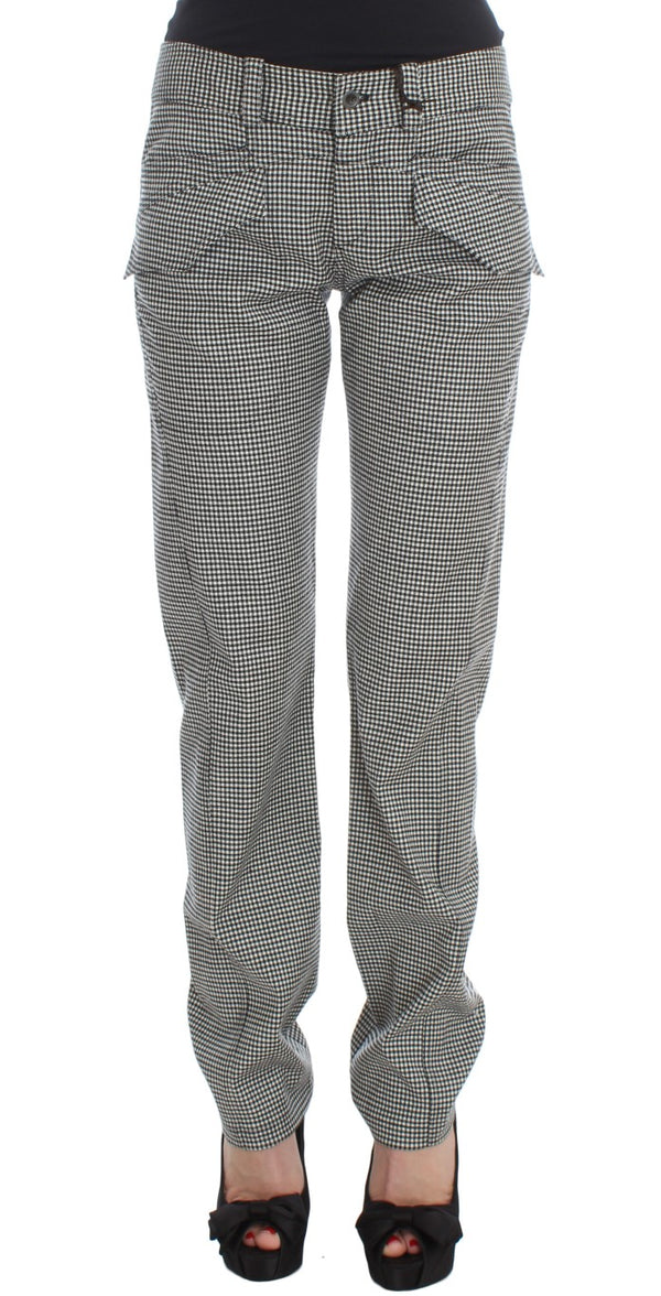 Pantalon régulier en noir et blanc chic à carreaux