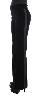 Elegantes pantalones de mezcla de seda de pierna ancha negra