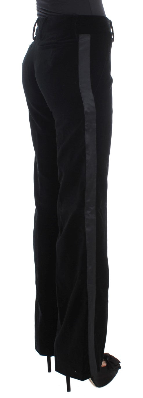 Elegantes pantalones de mezcla de seda de pierna ancha negra