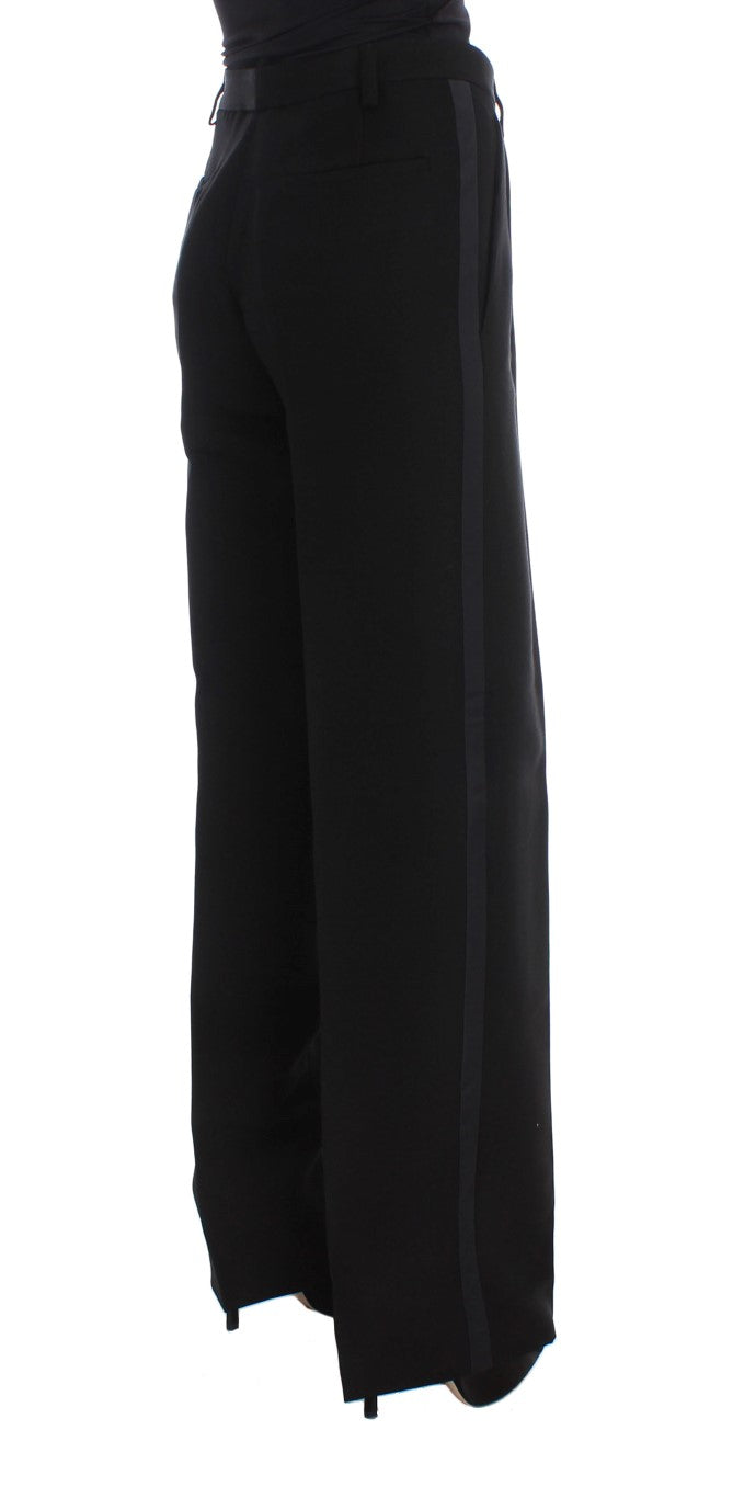 Jeans de mezcla de seda de pierna ancha de ancho negro elegante