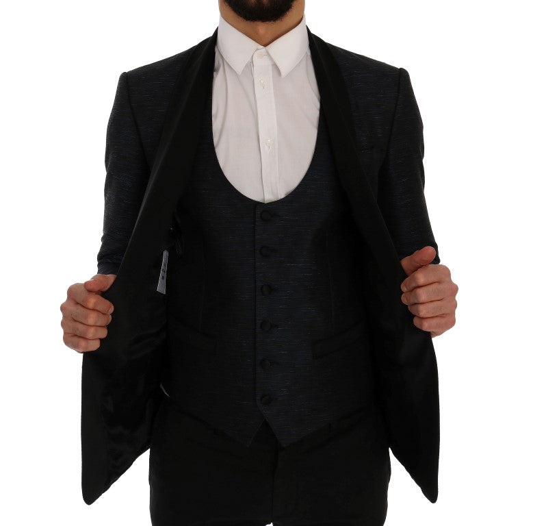 Elegante conjunto de traje de ajuste delgado azul y negro