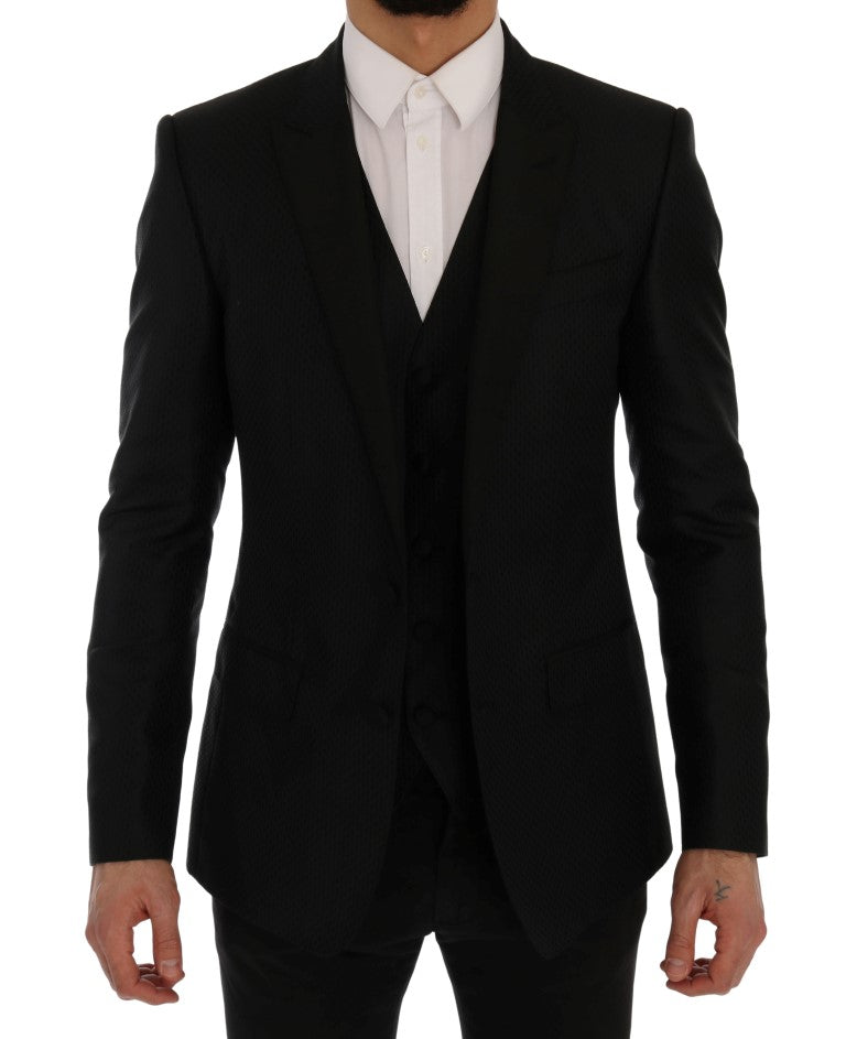 Elegante juego de blazer de mezcla de seda negra y azul