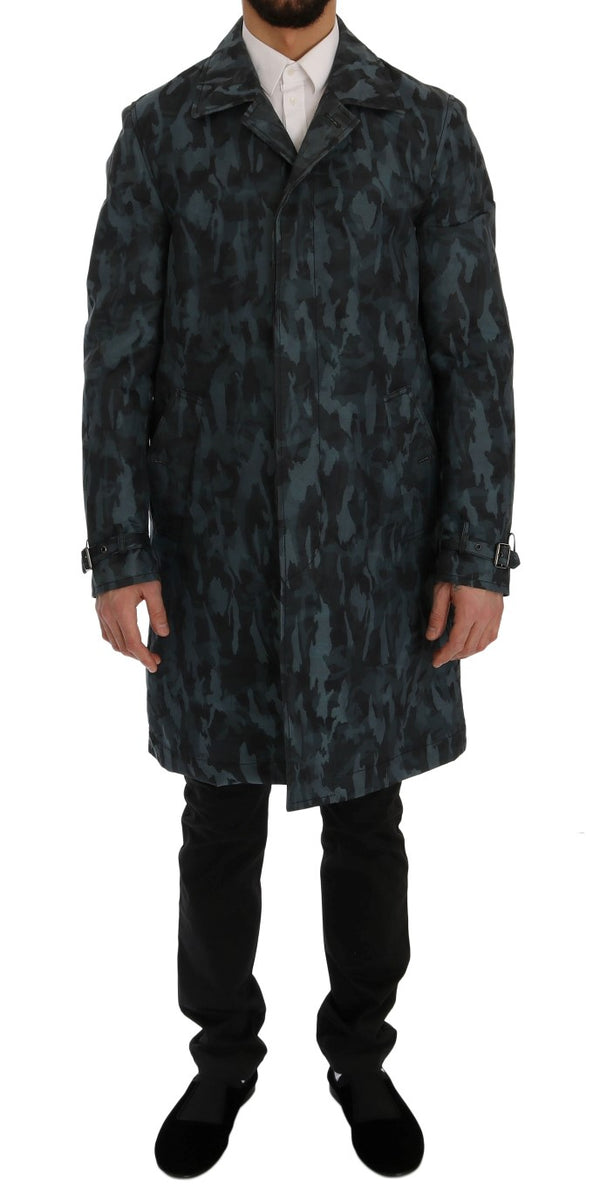 Blue Camouflage Trench Coat Eleganz