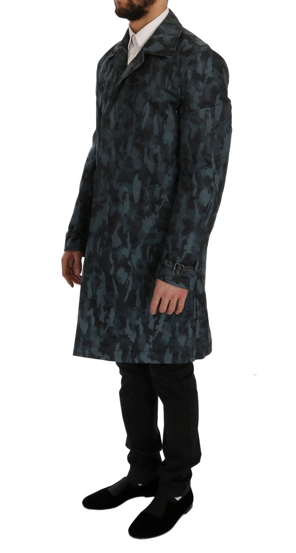 Blue Camouflage Trench Coat Eleganz