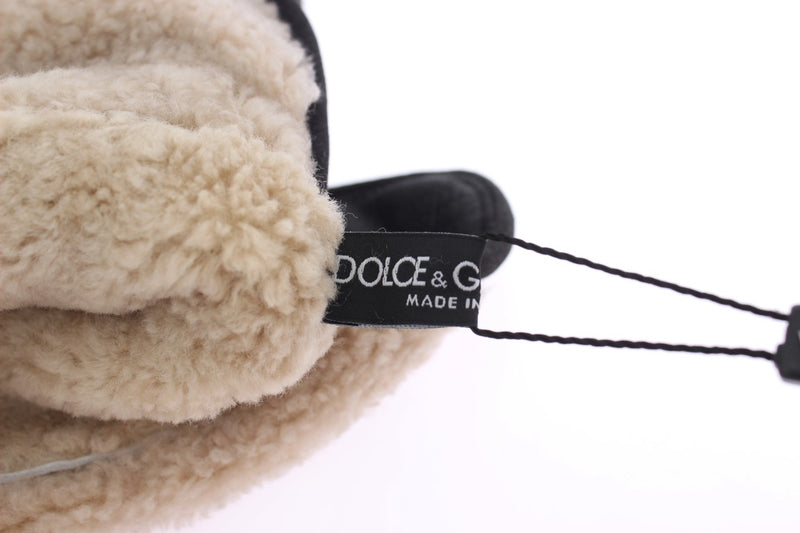 Eleganti guanti di shearling di lana grigia con borchie