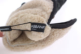 Eleganti guanti di shearling di lana grigia con borchie