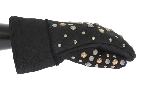 Guantes de lana gris con tachuelas elegantes