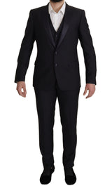 Elegant Black Three-Piece Wool Blend Suit