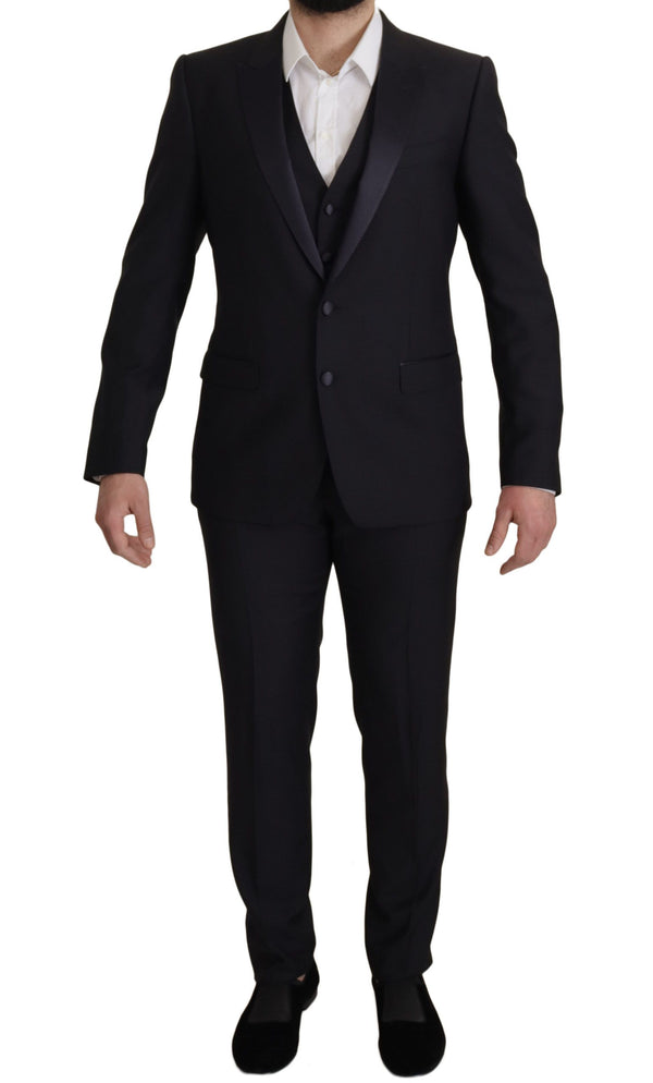 Elegante traje negro de lana de tres piezas