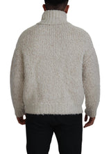 Elegant Cream Turtleneck Wool Blend Sweater